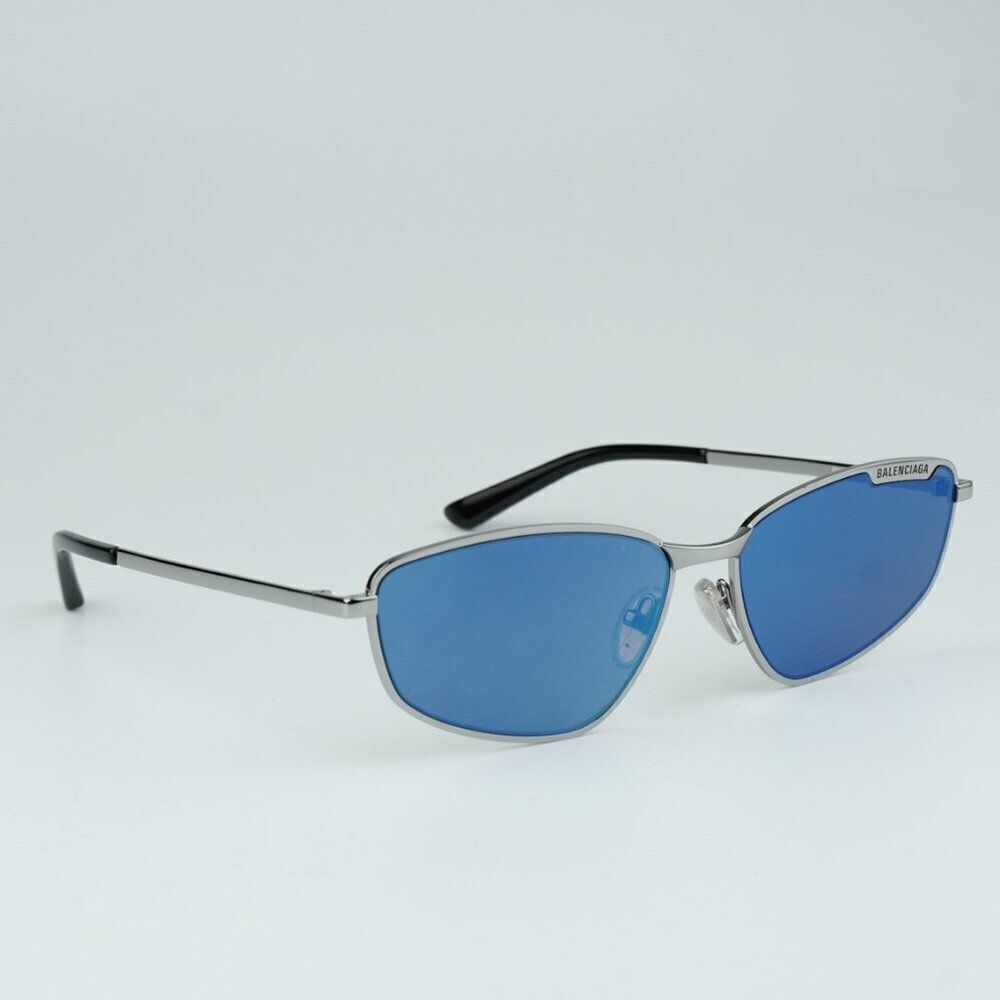 NEW Balenciaga BB0277S 003 Ruthenium Blue Mirrored Geometric Unisex Sunglasses - Picture 9 of 14
